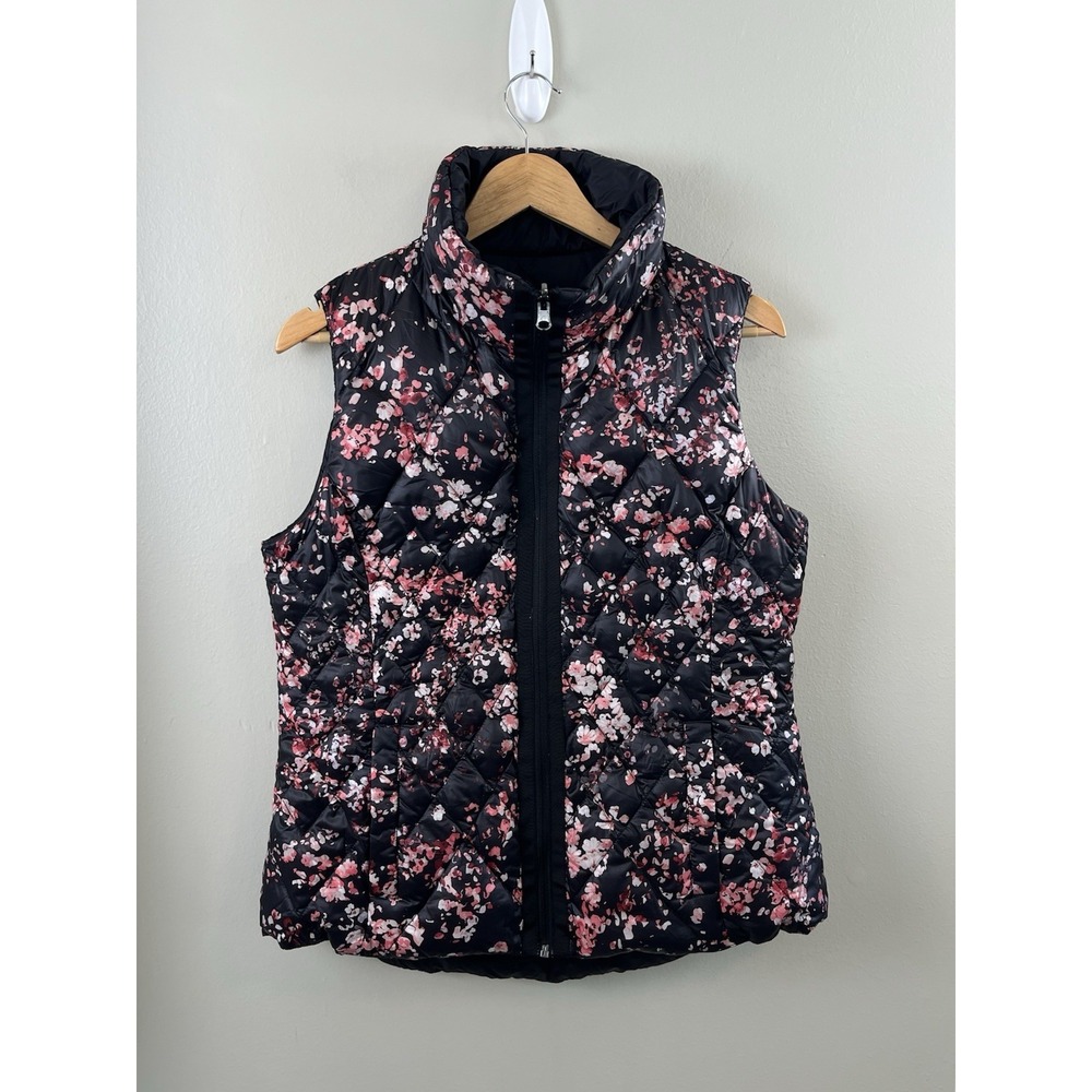 GH Bass Reversible Puffer‎ Vest Reversible Quilted Floral Pockets Zip Medium